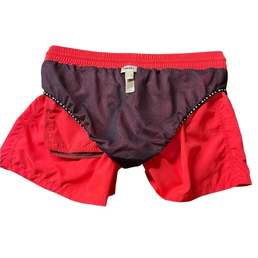 Diesel Bright Red Lined Swim Trunks With Mohican Head Size XL